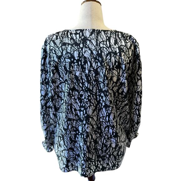 Halogen Women's Long Sleeve Blouse Black White Size 2X Abstract Career Casual - Picture 4 of 8